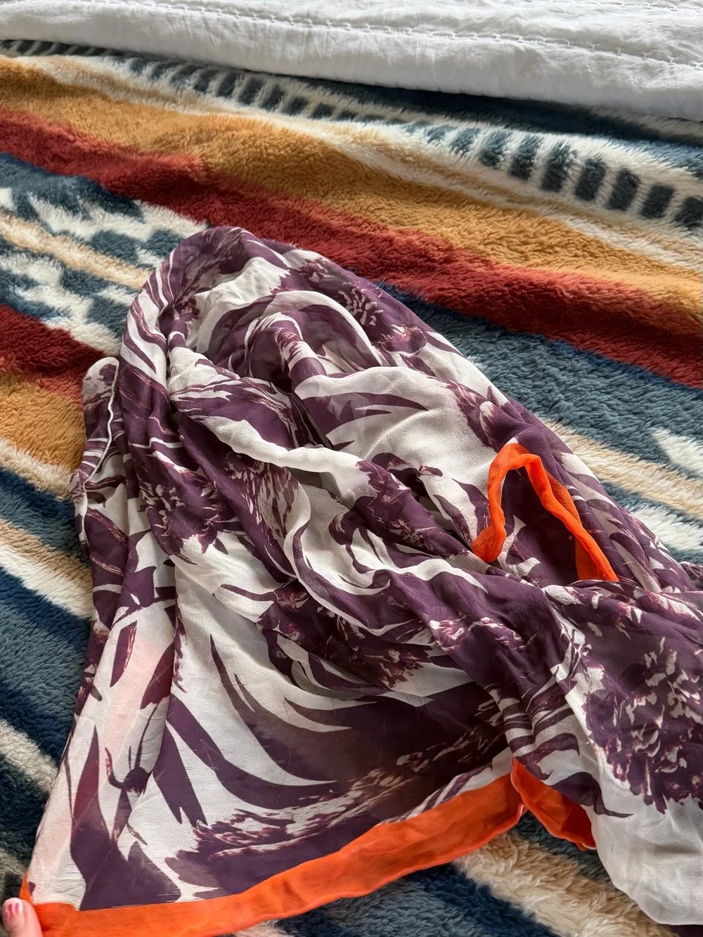 Purple Floral Maxi Skirt with Orange Trim